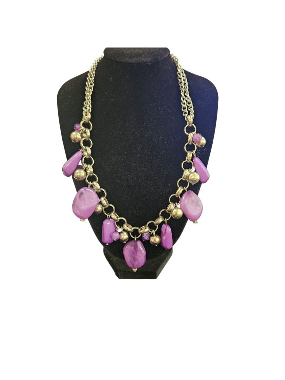 Purple Silver Beaded Statement Necklace Adjustable Chain Grand Canyon Grotto